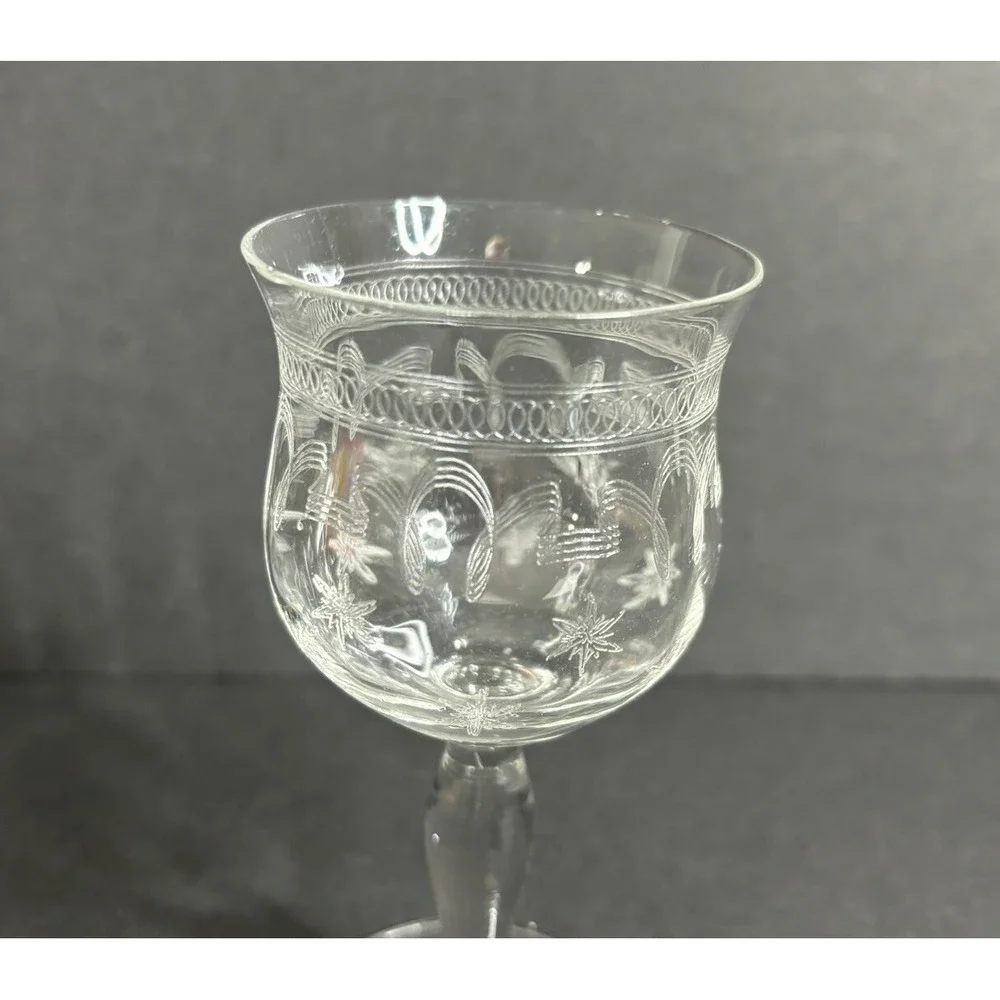 4 Franciscan Tiffin Needle Etch Small Cordial Glasses Optic Stars & Stripes READ